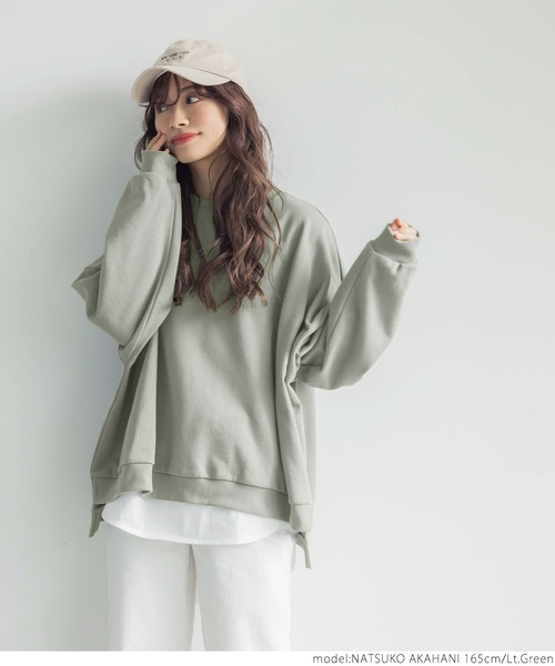 coca（coca）（コカ）の「前後差ですっきり見えミニ裏毛トップス（その他トップス・レディース・ライトグリーン/チャコールグレー・ONE SIZE）」の13枚目の写真