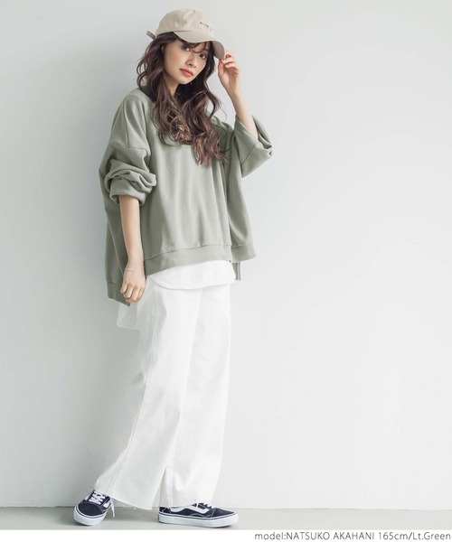 coca（coca）（コカ）の「前後差ですっきり見えミニ裏毛トップス（その他トップス・レディース・ライトグリーン/チャコールグレー・ONE SIZE）」の14枚目の写真