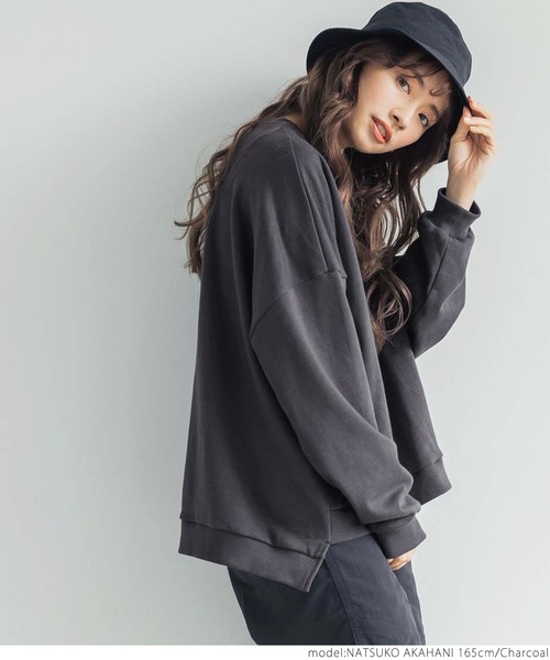 coca（coca）（コカ）の「前後差ですっきり見えミニ裏毛トップス（その他トップス・レディース・ライトグリーン/チャコールグレー・ONE SIZE）」の4枚目の写真