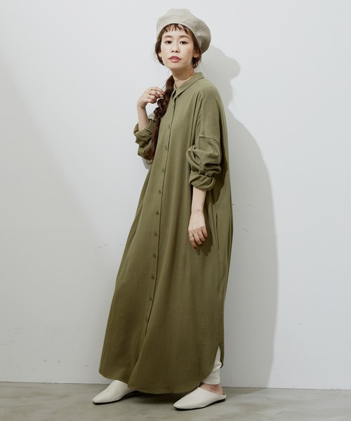 Libra Cue(リブラ キュー)の「コンパクトカラーシャツワンピース(シャツワンピース・レディース・カーキ/ブルー/アイボリー・FREE)」の2枚目の写真