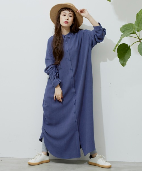 Libra Cue(リブラ キュー)の「コンパクトカラーシャツワンピース(シャツワンピース・レディース・カーキ/ブルー/アイボリー・FREE)」の3枚目の写真