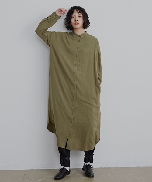 Libra Cue(リブラ キュー)の「コンパクトカラーシャツワンピース(シャツワンピース・レディース・カーキ/ブルー/アイボリー・FREE)」の8枚目の写真