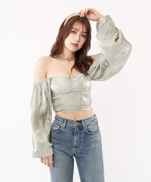 SPIRALGIRL(スパイラルガール)の「袖ボリュームギャザーブラウス(シャツ/ブラウス・レディース・ベージュ/ブルー/グリーン・FREE)」の8枚目の写真