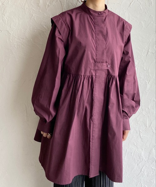 She's Closet（シーズクローゼット）の「バンドカラーフレアチュニックシャツ（シャツ/ブラウス・レディース・ホワイト/ライトブルー/ブラック/ボルドー/ベージュ/ネイビー・FREE）」の6枚目の写真