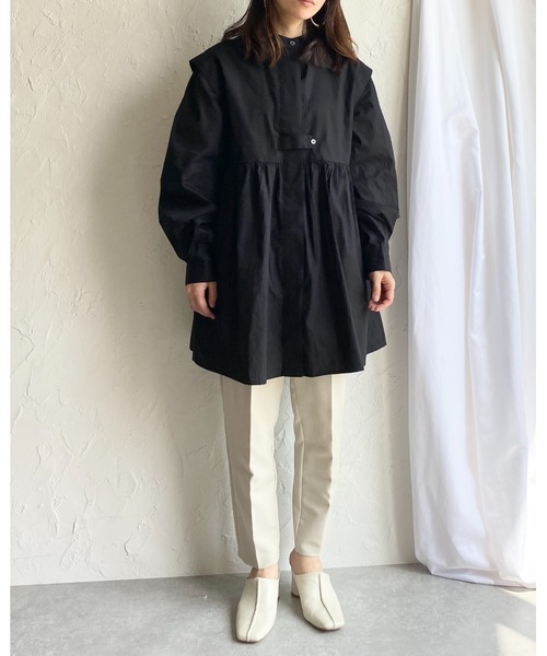 She's Closet（シーズクローゼット）の「バンドカラーフレアチュニックシャツ（シャツ/ブラウス・レディース・ホワイト/ライトブルー/ブラック/ボルドー/ベージュ/ネイビー・FREE）」の20枚目の写真