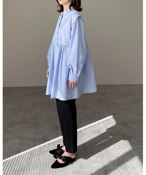 She's Closet（シーズクローゼット）の「バンドカラーフレアチュニックシャツ（シャツ/ブラウス・レディース・ホワイト/ライトブルー/ブラック/ボルドー/ベージュ/ネイビー・FREE）」の18枚目の写真