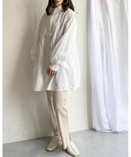 She's Closet（シーズクローゼット）の「バンドカラーフレアチュニックシャツ（シャツ/ブラウス・レディース・ホワイト/ライトブルー/ブラック/ボルドー/ベージュ/ネイビー・FREE）」の10枚目の写真