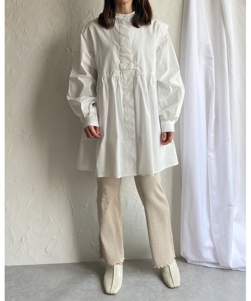 She's Closet（シーズクローゼット）の「バンドカラーフレアチュニックシャツ（シャツ/ブラウス・レディース・ホワイト/ライトブルー/ブラック/ボルドー/ベージュ/ネイビー・FREE）」の22枚目の写真