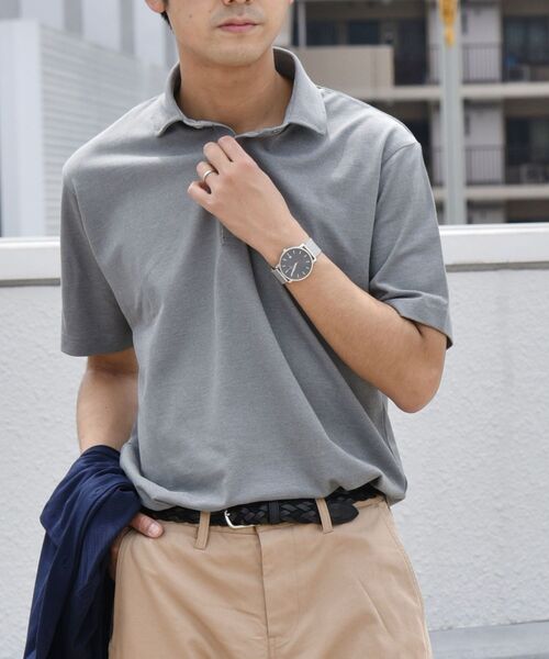 gim（ジム）の「【SHIPS any 別注】gim×DR.C医薬　ハイドロ銀チタン 加工 スキッパー ポロシャツ◇（ポロシャツ・メンズ・ブラック/オフホワイト/ブルー/コバルトブルー・SMALL/MEDIUM/LARGE/X-LARGE）」の5枚目の写真