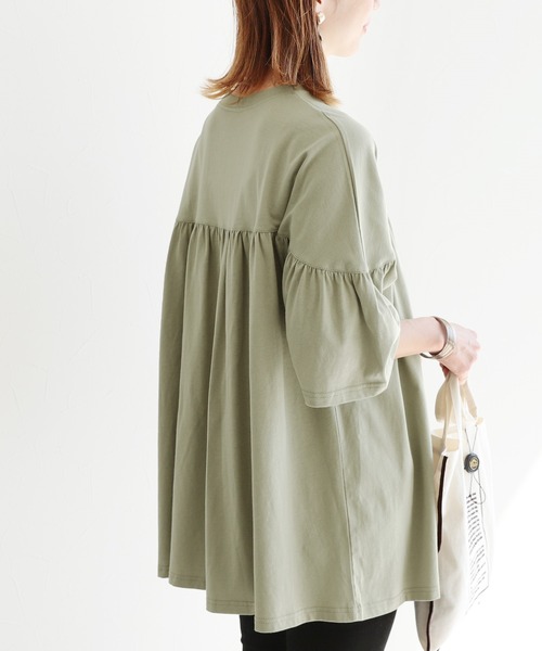 reca(レカ)の「ギャザーフレア半袖カットソー(Tシャツ/カットソー・レディース・カーキ/モカ/グレー系その他・FREE)」の5枚目の写真