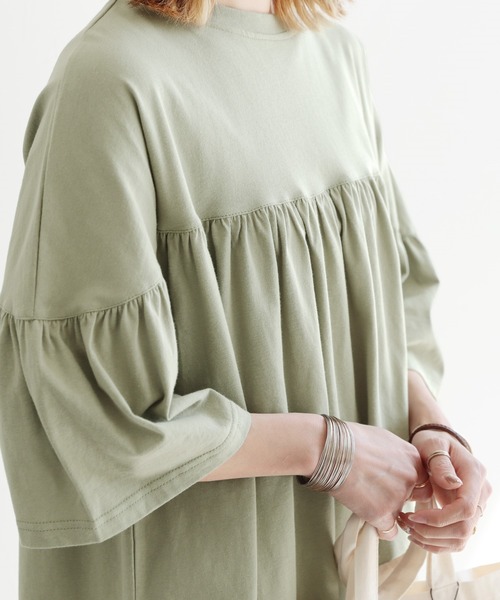 reca(レカ)の「ギャザーフレア半袖カットソー(Tシャツ/カットソー・レディース・カーキ/モカ/グレー系その他・FREE)」の7枚目の写真