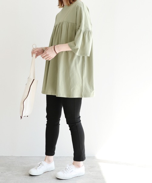 reca(レカ)の「ギャザーフレア半袖カットソー(Tシャツ/カットソー・レディース・カーキ/モカ/グレー系その他・FREE)」の8枚目の写真