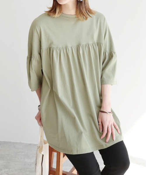 reca(レカ)の「ギャザーフレア半袖カットソー(Tシャツ/カットソー・レディース・カーキ/モカ/グレー系その他・FREE)」の9枚目の写真