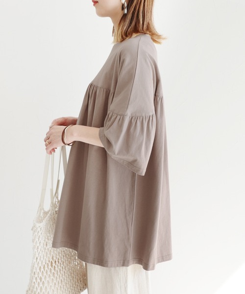 reca(レカ)の「ギャザーフレア半袖カットソー(Tシャツ/カットソー・レディース・カーキ/モカ/グレー系その他・FREE)」の10枚目の写真