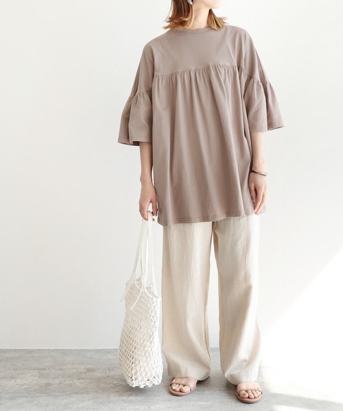 reca(レカ)の「ギャザーフレア半袖カットソー(Tシャツ/カットソー・レディース・カーキ/モカ/グレー系その他・FREE)」の11枚目の写真