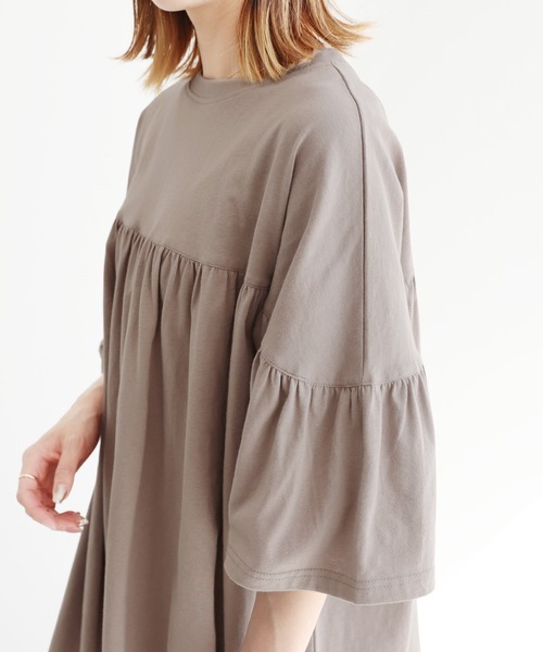 reca(レカ)の「ギャザーフレア半袖カットソー(Tシャツ/カットソー・レディース・カーキ/モカ/グレー系その他・FREE)」の12枚目の写真