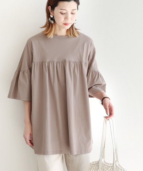 reca(レカ)の「ギャザーフレア半袖カットソー(Tシャツ/カットソー・レディース・カーキ/モカ/グレー系その他・FREE)」の13枚目の写真