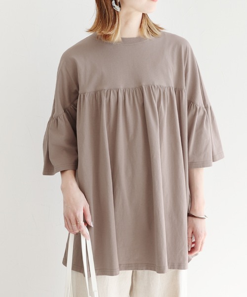 reca(レカ)の「ギャザーフレア半袖カットソー(Tシャツ/カットソー・レディース・カーキ/モカ/グレー系その他・FREE)」の14枚目の写真