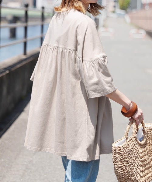 reca(レカ)の「ギャザーフレア半袖カットソー(Tシャツ/カットソー・レディース・カーキ/モカ/グレー系その他・FREE)」の18枚目の写真