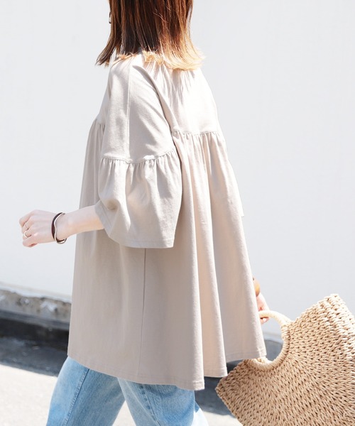 reca(レカ)の「ギャザーフレア半袖カットソー(Tシャツ/カットソー・レディース・カーキ/モカ/グレー系その他・FREE)」の20枚目の写真