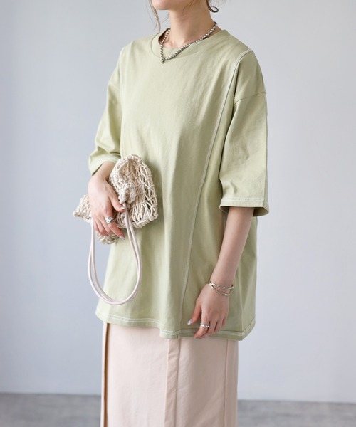 4youstory（フォーユーストーリー）の「リンキングデザインTシャツ（Tシャツ/カットソー・レディース・アイボリー/ブラック/グリーン/サンドベージュ/モカ・MEDIUM）」の5枚目の写真