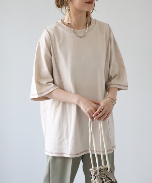 4youstory（フォーユーストーリー）の「リンキングデザインTシャツ（Tシャツ/カットソー・レディース・アイボリー/ブラック/グリーン/サンドベージュ/モカ・MEDIUM）」の4枚目の写真