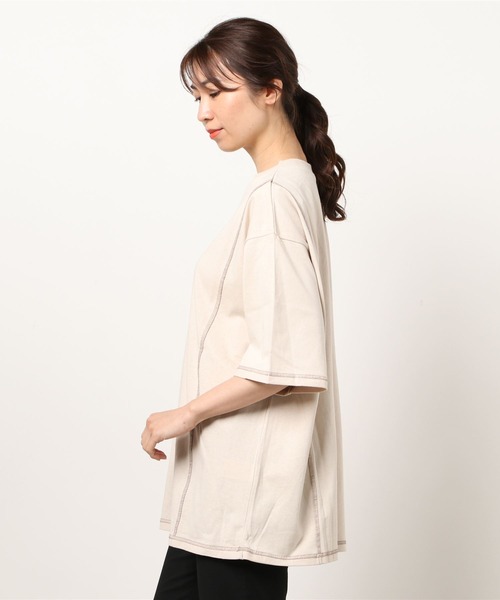 4youstory（フォーユーストーリー）の「リンキングデザインTシャツ（Tシャツ/カットソー・レディース・アイボリー/ブラック/グリーン/サンドベージュ/モカ・MEDIUM）」の6枚目の写真