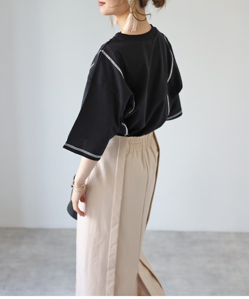 4youstory（フォーユーストーリー）の「リンキングデザインTシャツ（Tシャツ/カットソー・レディース・アイボリー/ブラック/グリーン/サンドベージュ/モカ・MEDIUM）」の15枚目の写真