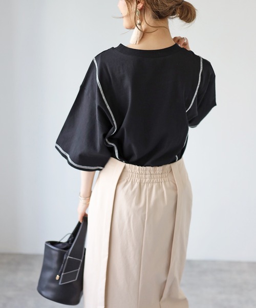 4youstory（フォーユーストーリー）の「リンキングデザインTシャツ（Tシャツ/カットソー・レディース・アイボリー/ブラック/グリーン/サンドベージュ/モカ・MEDIUM）」の16枚目の写真