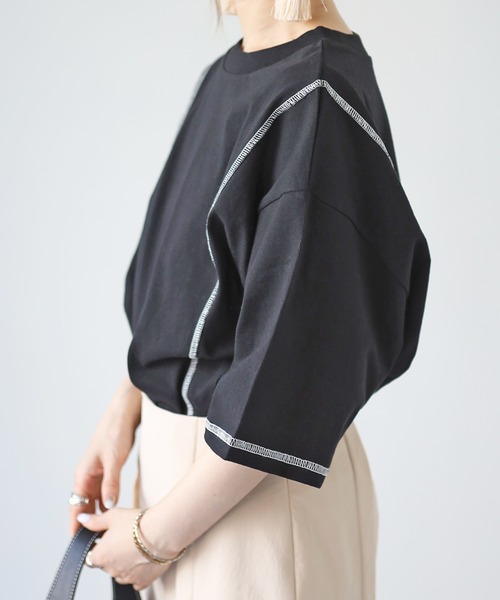 4youstory（フォーユーストーリー）の「リンキングデザインTシャツ（Tシャツ/カットソー・レディース・アイボリー/ブラック/グリーン/サンドベージュ/モカ・MEDIUM）」の17枚目の写真