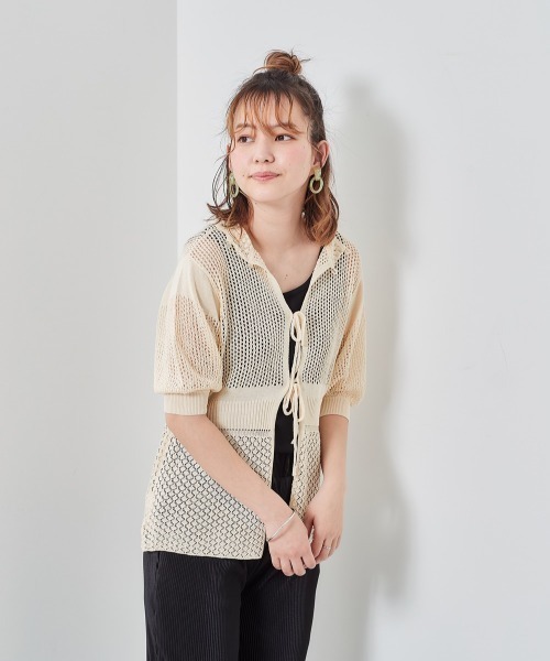 cepo(セポ)の「2WAYパフスリーブニット(カーディガン/ボレロ・レディース・ピンク/オフホワイト/ベージュ/ブラック・M)」の2枚目の写真