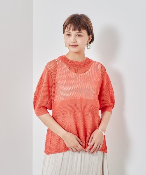 cepo(セポ)の「2WAYパフスリーブニット(カーディガン/ボレロ・レディース・ピンク/オフホワイト/ベージュ/ブラック・M)」の1枚目の写真