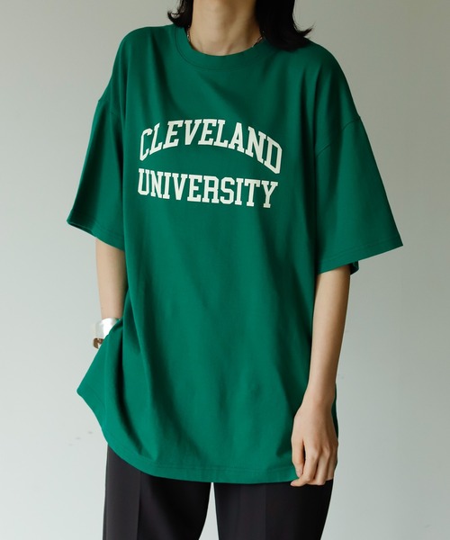 Birthday room（バースデイルーム）の「カレッジロゴプリントオーバーTシャツ（Tシャツ/カットソー・レディース・チャコールグレー/グリーン/オートミール・FREE）」の3枚目の写真