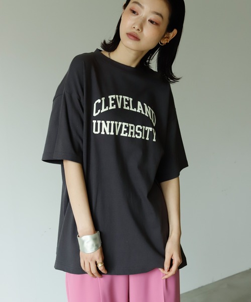 Birthday room（バースデイルーム）の「カレッジロゴプリントオーバーTシャツ（Tシャツ/カットソー・レディース・チャコールグレー/グリーン/オートミール・FREE）」の16枚目の写真