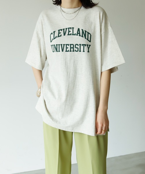 Birthday room（バースデイルーム）の「カレッジロゴプリントオーバーTシャツ（Tシャツ/カットソー・レディース・チャコールグレー/グリーン/オートミール・FREE）」の22枚目の写真