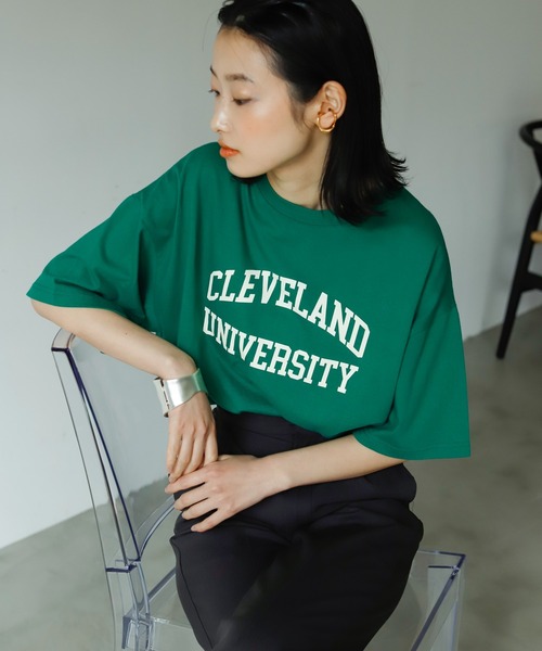 Birthday room（バースデイルーム）の「カレッジロゴプリントオーバーTシャツ（Tシャツ/カットソー・レディース・チャコールグレー/グリーン/オートミール・FREE）」の15枚目の写真
