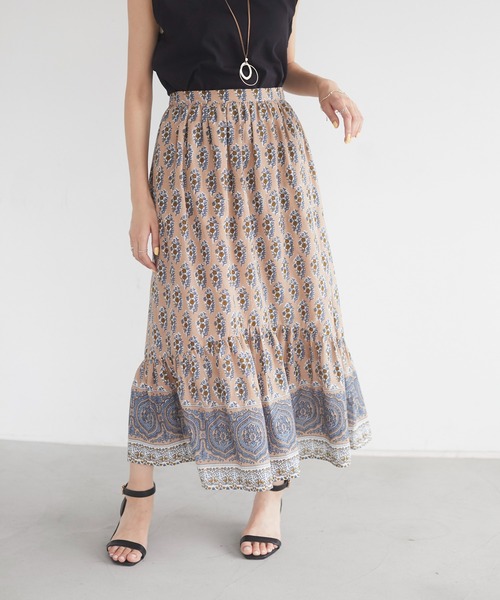 CRAFT STANDARD BOUTIQUE(クラフトスタンダードブティック)の「インドコットン マーメード切り替えスカート *◇(スカート・レディース・ベージュ/グレー・FREE)」の2枚目の写真