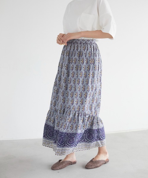 CRAFT STANDARD BOUTIQUE(クラフトスタンダードブティック)の「インドコットン マーメード切り替えスカート *◇(スカート・レディース・ベージュ/グレー・FREE)」の1枚目の写真