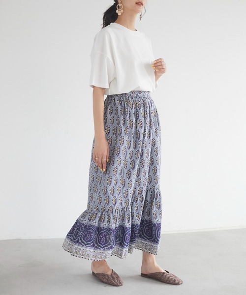 CRAFT STANDARD BOUTIQUE(クラフトスタンダードブティック)の「インドコットン マーメード切り替えスカート *◇(スカート・レディース・ベージュ/グレー・FREE)」の3枚目の写真