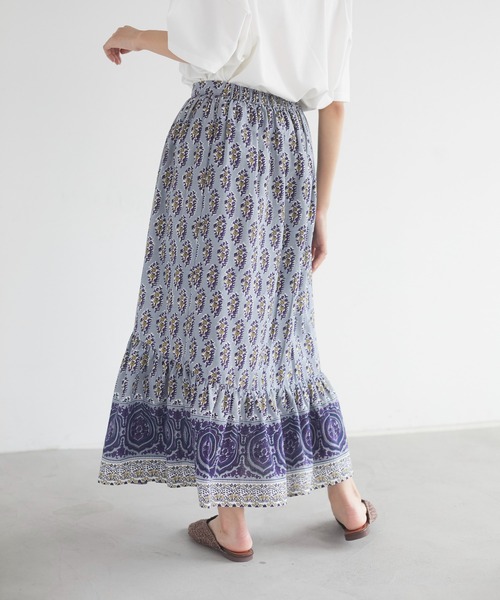 CRAFT STANDARD BOUTIQUE(クラフトスタンダードブティック)の「インドコットン マーメード切り替えスカート *◇(スカート・レディース・ベージュ/グレー・FREE)」の4枚目の写真