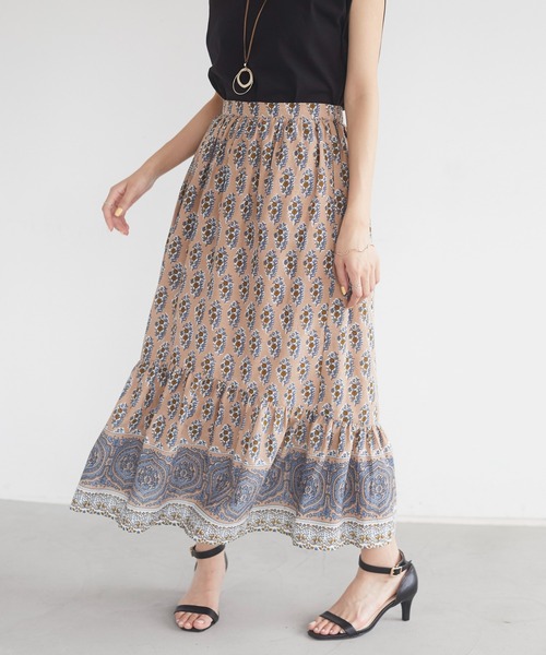 CRAFT STANDARD BOUTIQUE(クラフトスタンダードブティック)の「インドコットン マーメード切り替えスカート *◇(スカート・レディース・ベージュ/グレー・FREE)」の10枚目の写真