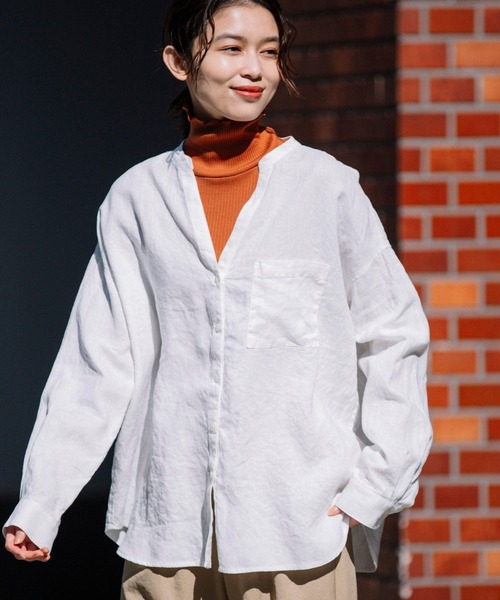 Munich(ミューニック)の「Munich(ミューニック)フレンチリネンキャンバス シャツアウター /MN212T01(シャツ/ブラウス・レディース・ホワイト/ブラック/ダークグレー・FREE)」の1枚目の写真