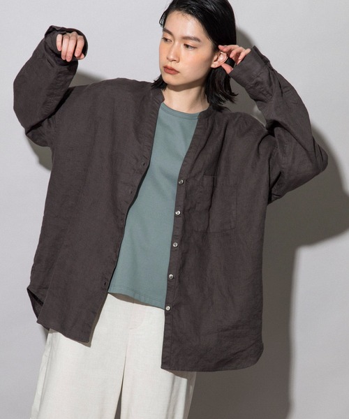 Munich(ミューニック)の「Munich(ミューニック)フレンチリネンキャンバス シャツアウター /MN212T01(シャツ/ブラウス・レディース・ホワイト/ブラック/ダークグレー・FREE)」の3枚目の写真