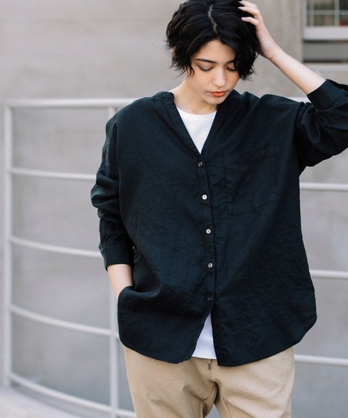 Munich(ミューニック)の「Munich(ミューニック)フレンチリネンキャンバス シャツアウター /MN212T01(シャツ/ブラウス・レディース・ホワイト/ブラック/ダークグレー・FREE)」の2枚目の写真