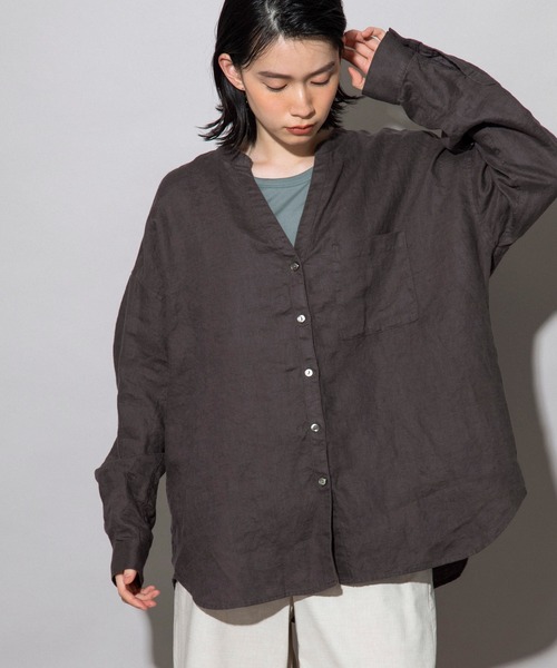 Munich(ミューニック)の「Munich(ミューニック)フレンチリネンキャンバス シャツアウター /MN212T01(シャツ/ブラウス・レディース・ホワイト/ブラック/ダークグレー・FREE)」の4枚目の写真