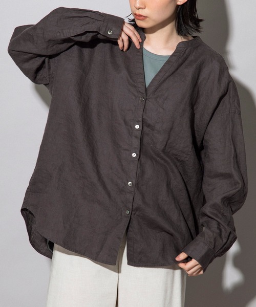 Munich(ミューニック)の「Munich(ミューニック)フレンチリネンキャンバス シャツアウター /MN212T01(シャツ/ブラウス・レディース・ホワイト/ブラック/ダークグレー・FREE)」の5枚目の写真