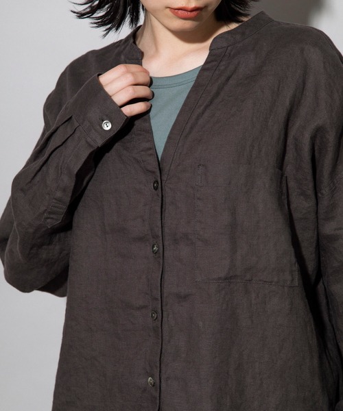 Munich(ミューニック)の「Munich(ミューニック)フレンチリネンキャンバス シャツアウター /MN212T01(シャツ/ブラウス・レディース・ホワイト/ブラック/ダークグレー・FREE)」の6枚目の写真