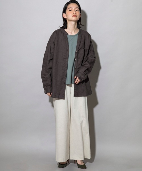 Munich(ミューニック)の「Munich(ミューニック)フレンチリネンキャンバス シャツアウター /MN212T01(シャツ/ブラウス・レディース・ホワイト/ブラック/ダークグレー・FREE)」の11枚目の写真