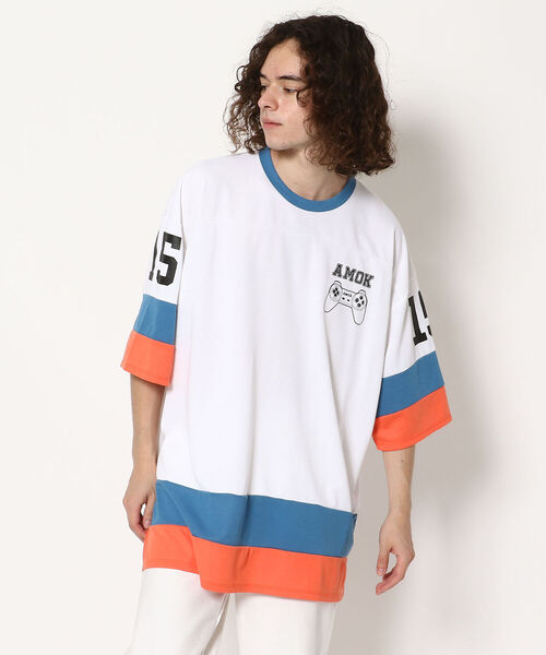 amok(アモク)の「【別注】amok /アモク/ホッケーメッシュTシャツ(Tシャツ/カットソー・メンズ・ホワイト/ブラック/オレンジ/ブルー・FREE)」の7枚目の写真