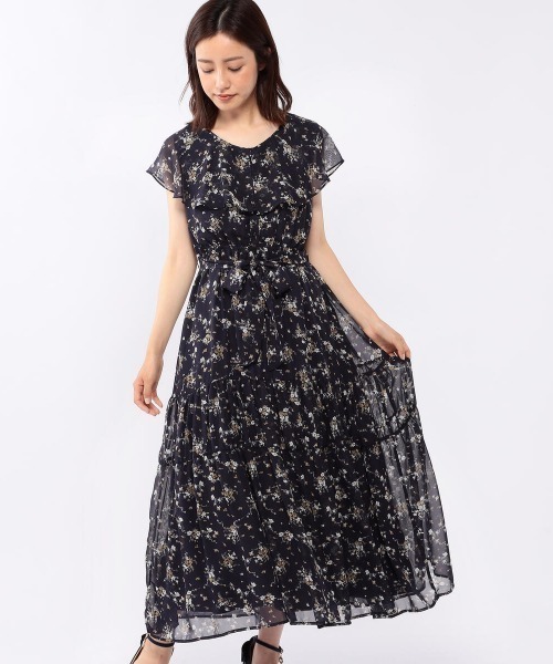 MISCH MASCH（ミッシュマッシュ）の「ラッフル衿小花柄ワンピース（ワンピース・レディース・ホワイト/ネイビー・MEDIUM）」の2枚目の写真